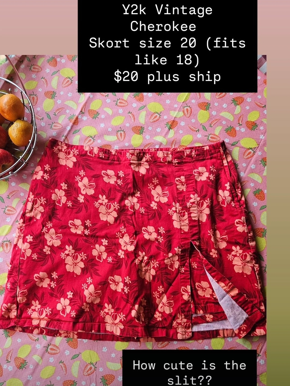 Y2k Vintage Cherokee Red Floral Skort with Pink And Orange Accents